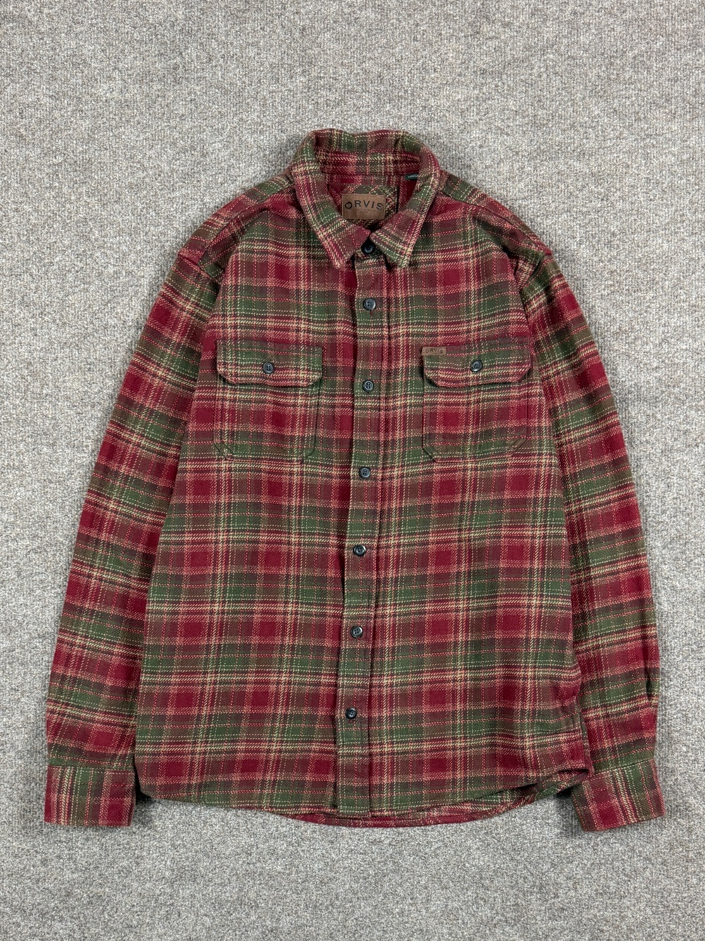 Orvis Red Green Heavyweight Flannel Button Up Shirt Jacket Men’s Large Shacket